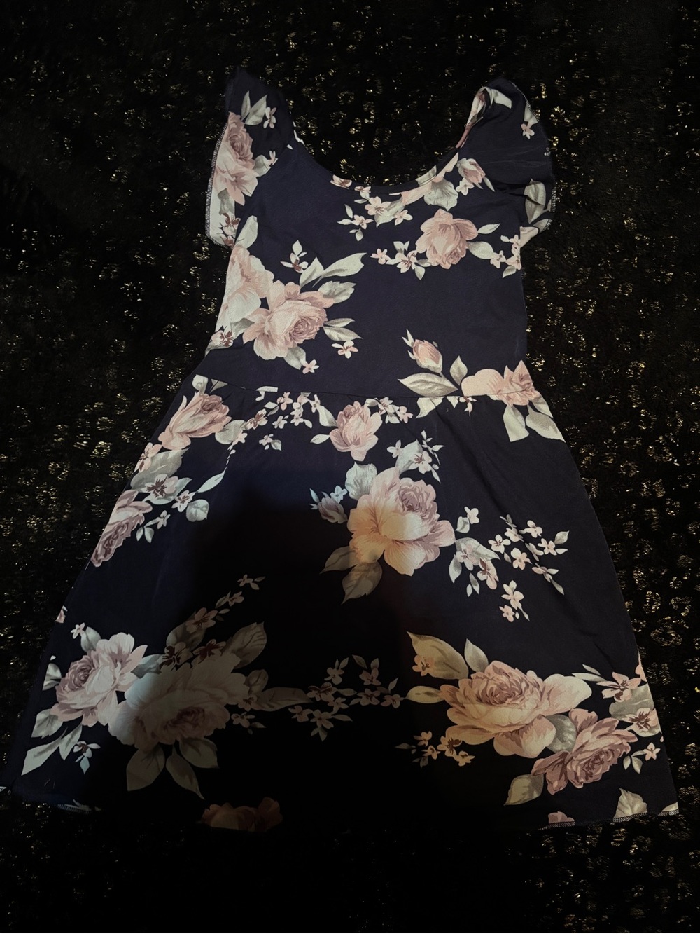 Girls Navy Floral Fit-and-Flare Backless  Dress